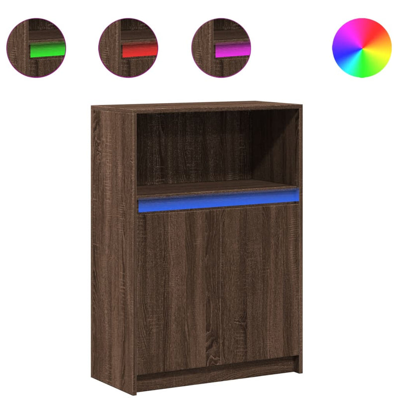 vidaXL barna tölgy színű szerelt fa tálalószekrény LED-del 72x34x100cm