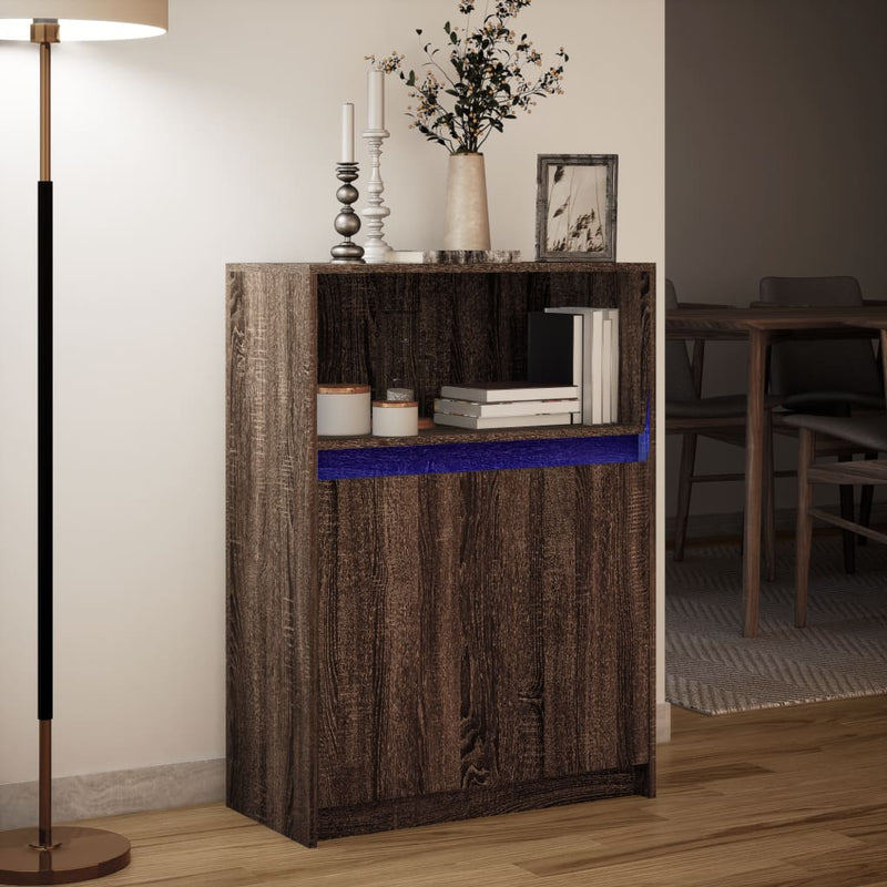 vidaXL barna tölgy színű szerelt fa tálalószekrény LED-del 72x34x100cm
