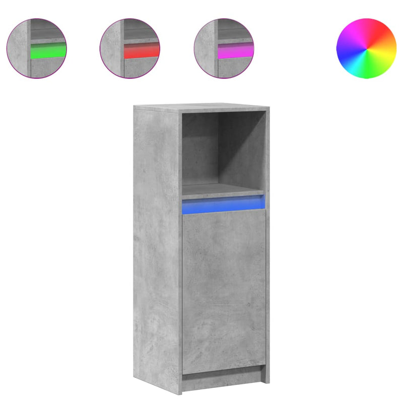 vidaXL betonszürke szerelt fa tálalószekrény LED-del 38 x 34 x 100 cm