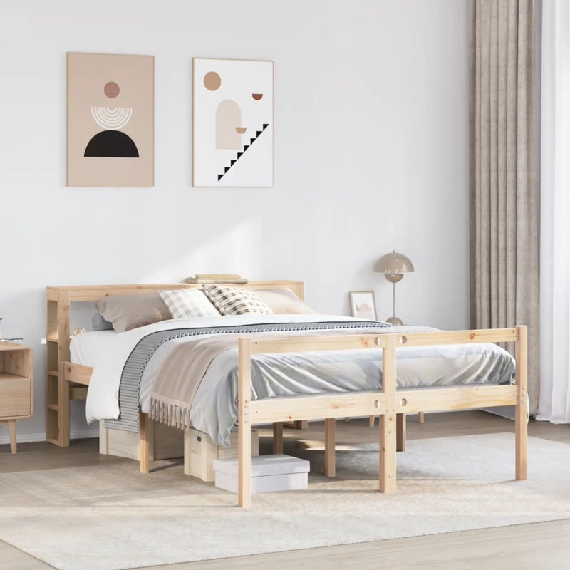 vidaXL tömör fenyőfa ágy időseknek fejtámlával 140 x 200 cm