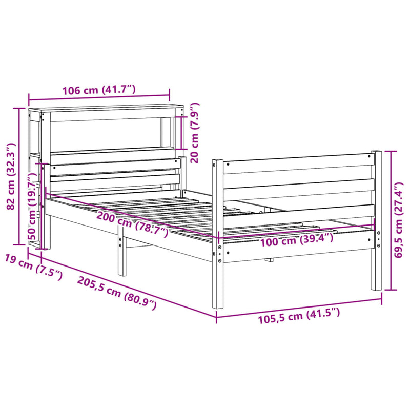 vidaXL tömör fenyőfa ágykeret fejtámlával 100 x 200 cm