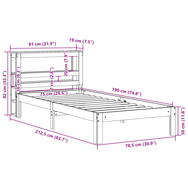 vidaXL tömör fenyőfa ágykeret fejtámlával 75 x 190 cm