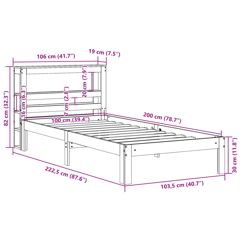 vidaXL tömör fenyőfa ágykeret fejtámlával 100 x 200 cm