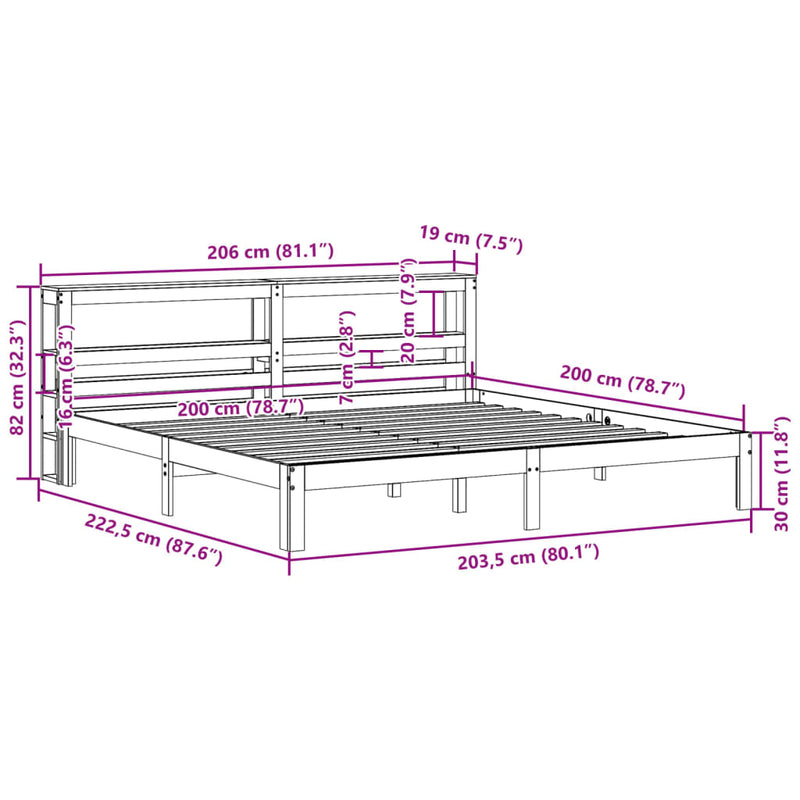 vidaXL tömör fenyőfa ágykeret fejtámlával 200 x 200 cm