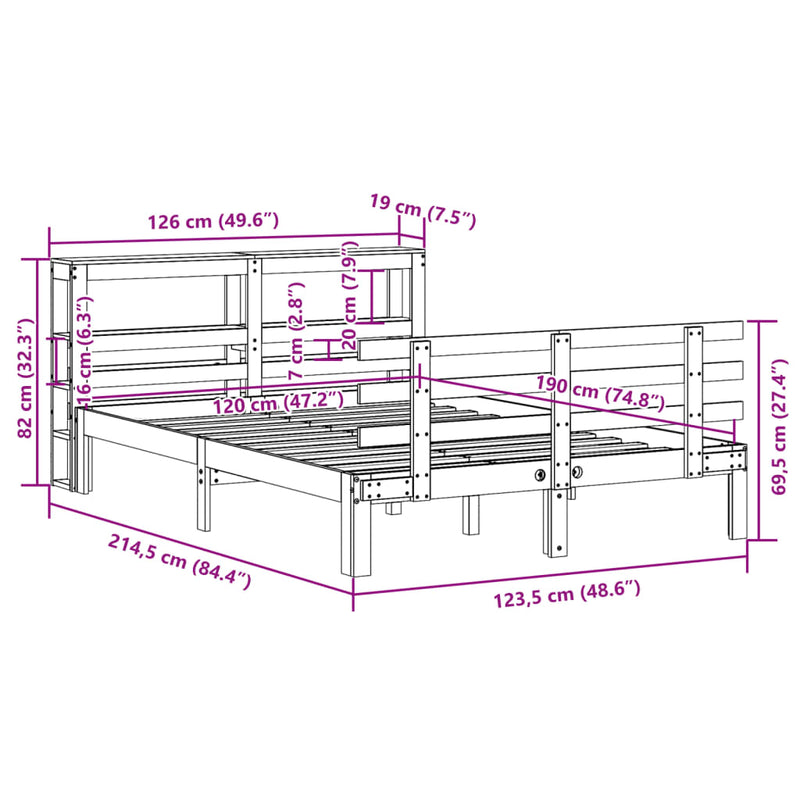 vidaXL tömör fenyőfa ágykeret fejtámlával 120 x 190 cm