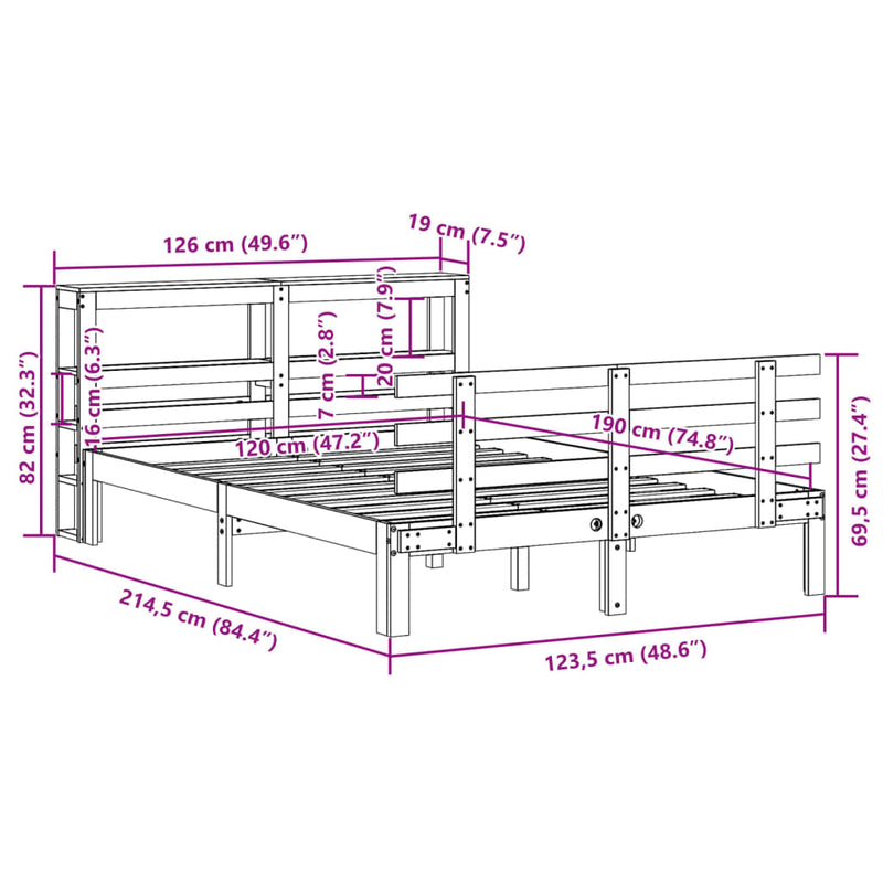 vidaXL fehér tömör fenyőfa ágykeret fejtámlával 120 x 190 cm