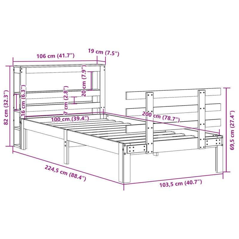 vidaXL tömör fenyőfa ágykeret fejtámlával 100 x 200 cm