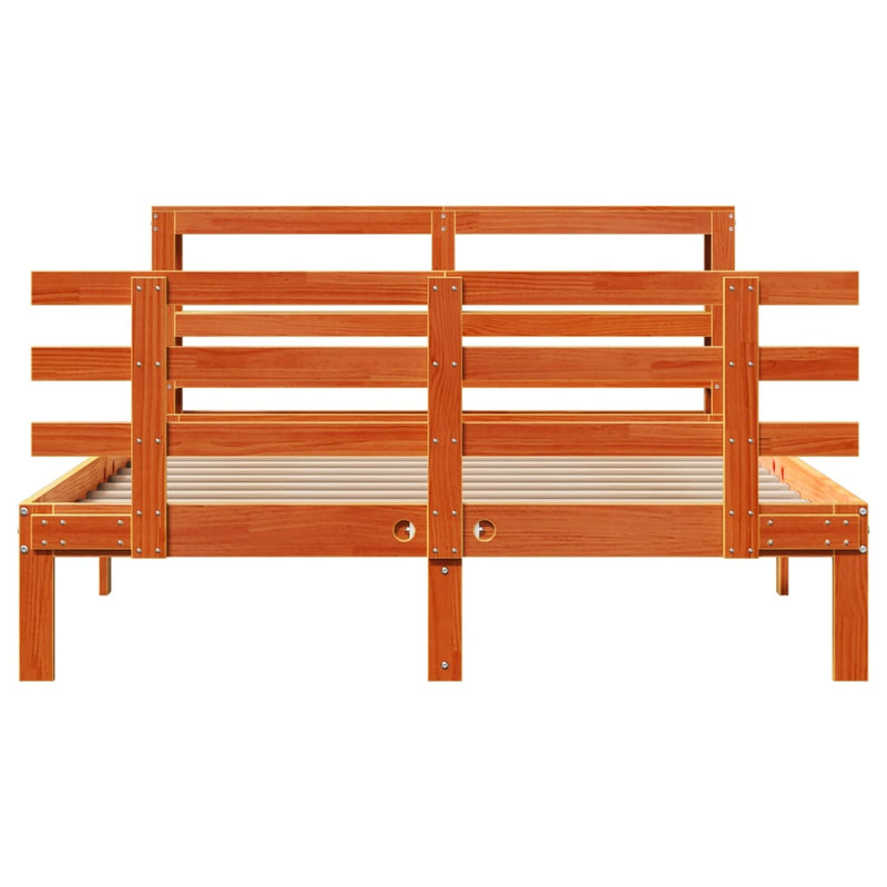 vidaXL viaszbarna tömör fenyőfa ágykeret fejtámlával 120 x 190 cm