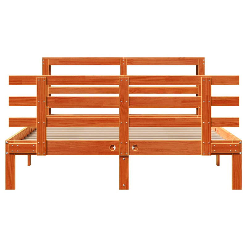 vidaXL viaszbarna tömör fenyőfa ágykeret fejtámlával 140 x 190 cm