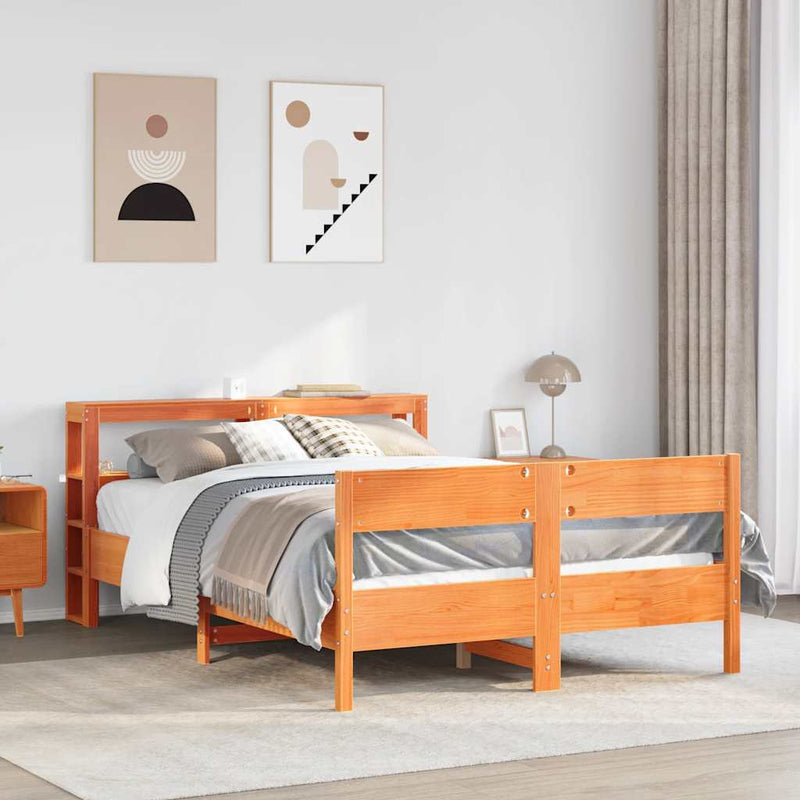 vidaXL viaszbarna tömör fenyőfa ágy matrac nélkül 140 x 190 cm