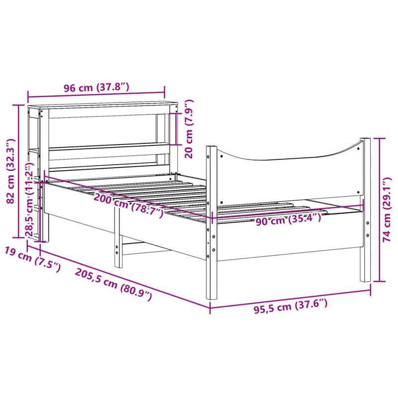 vidaXL tömör fenyőfa ágykeret fejtámlával 90 x 200 cm