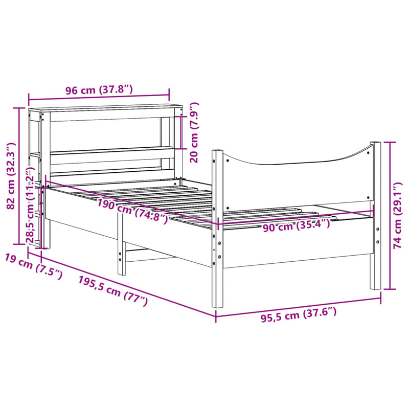 vidaXL tömör fenyőfa ágykeret fejtámlával 90 x 190 cm