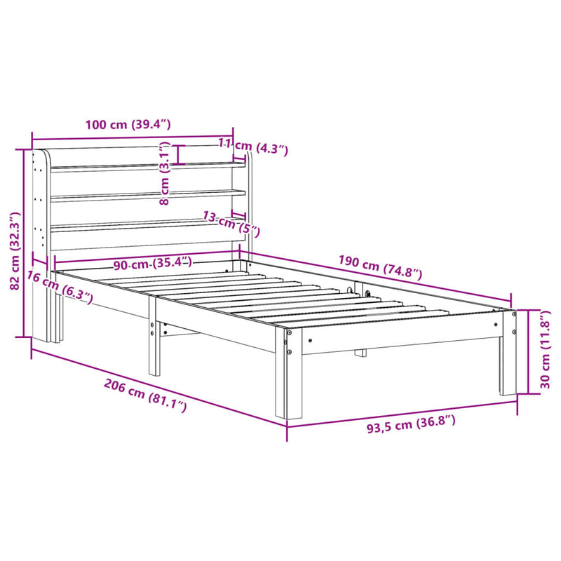 vidaXL fehér ágykeret fejtámlával matrac nélkül 90x190 cm