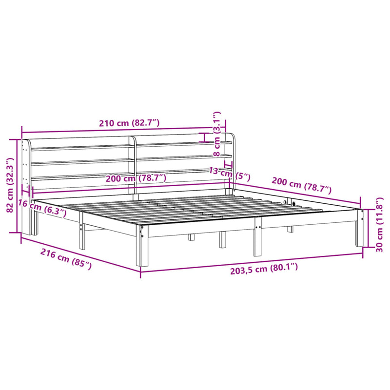 vidaXL tömör fenyőfa ágykeret fejtámlával 200 x 200 cm