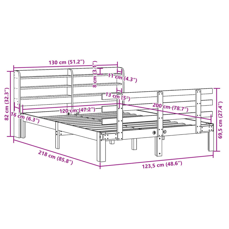 vidaXL tömör fenyőfa ágykeret fejtámlával 120 x 200 cm