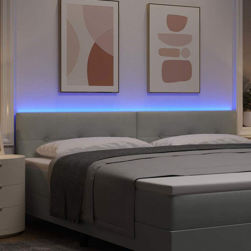 vidaXL Fejtámla LED -es lámpákkal Világosszürke 100 cm Bársony