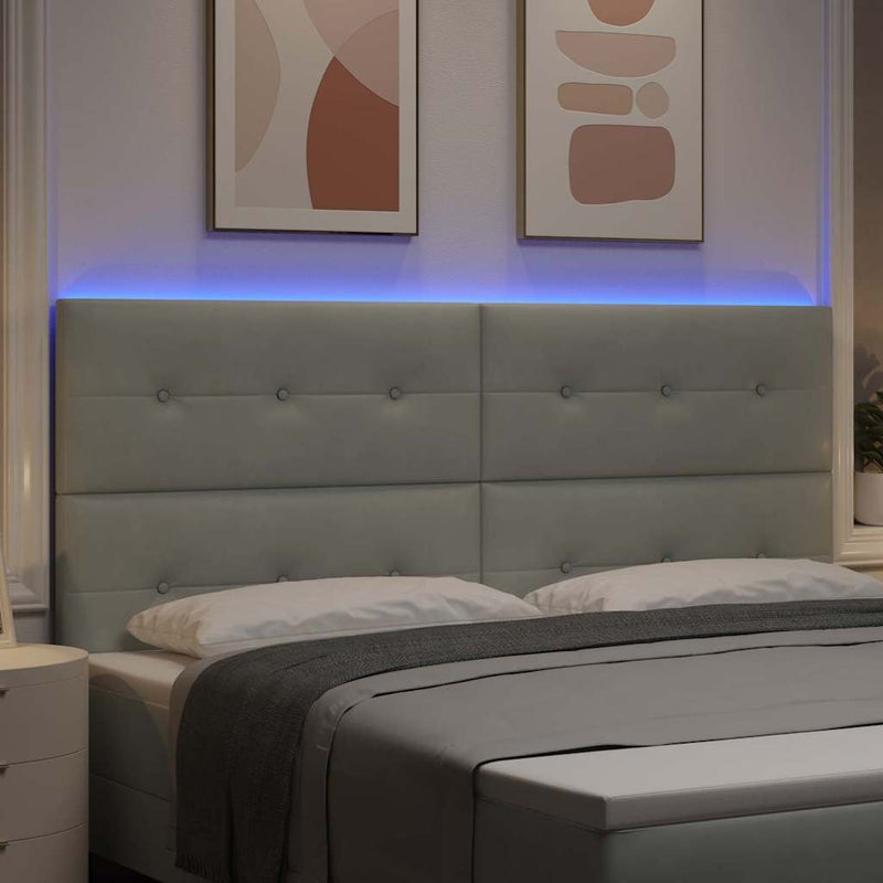 vidaXL Fejtámla LED -es lámpákkal Világosszürke 100 cm Bársony