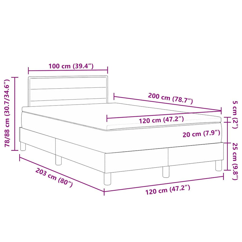 vidaXL Boxspring ágy matraccal matracmal Fekete 120 x 200 cm szövet