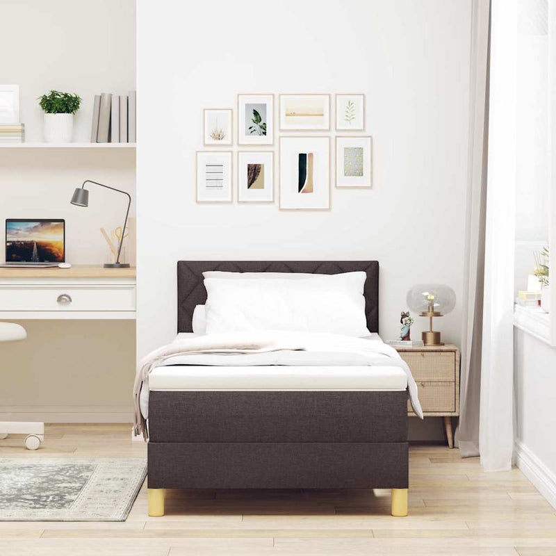 vidaXL Boxspring ágy matraccal sötétbarna 100 x 200 cm szövet