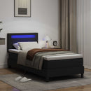 vidaXL Boxrugós ágy LED szalagokkal Fekete 90 x 190 cm Műbőr