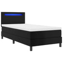 vidaXL Boxrugós ágy LED szalagokkal Fekete 90 x 190 cm Műbőr