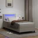 vidaXL Boxrugós ágy LED szalagokkal Fehér 100 x 200 cm Műbőr