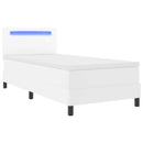 vidaXL Boxrugós ágy LED szalagokkal Fehér 100 x 200 cm Műbőr