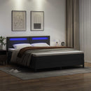 vidaXL Boxrugós ágy LED szalagokkal Fekete 180 x 200 cm Műbőr