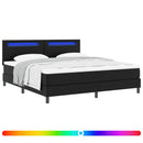 vidaXL Boxrugós ágy LED szalagokkal Fekete 180 x 200 cm Műbőr
