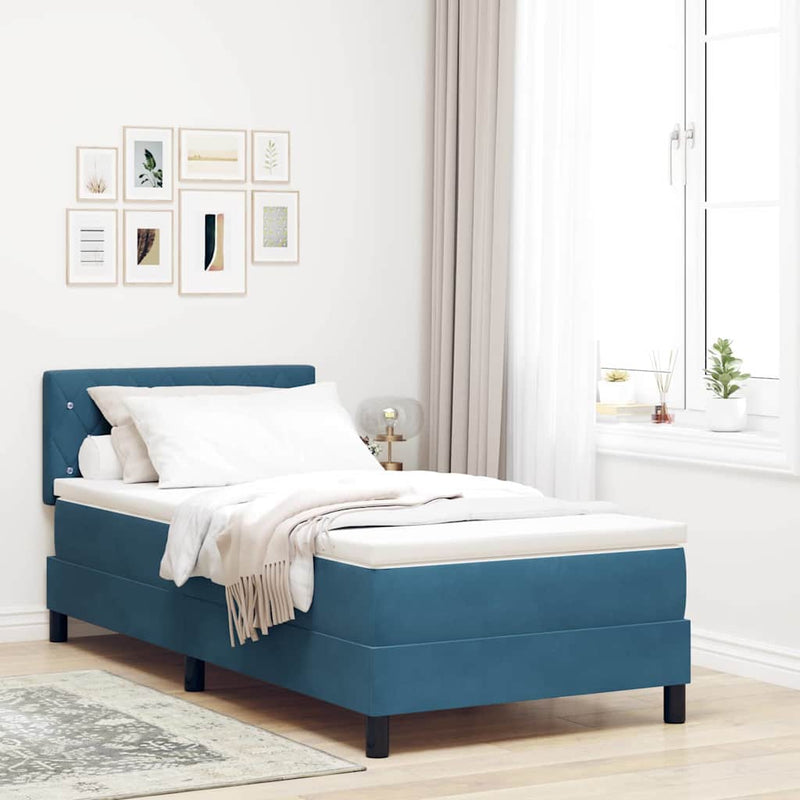 vidaXL Rugós ágy matraccal matracmal Sötét kék 100 x 200 cm szövet
