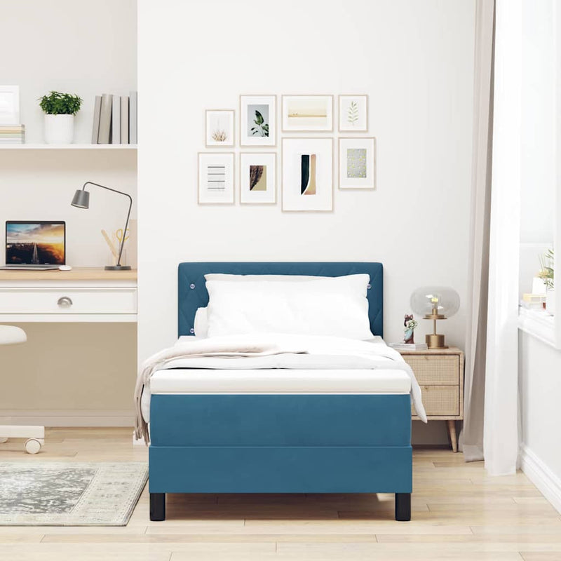 vidaXL Rugós ágy matraccal matracmal Sötét kék 100 x 200 cm szövet