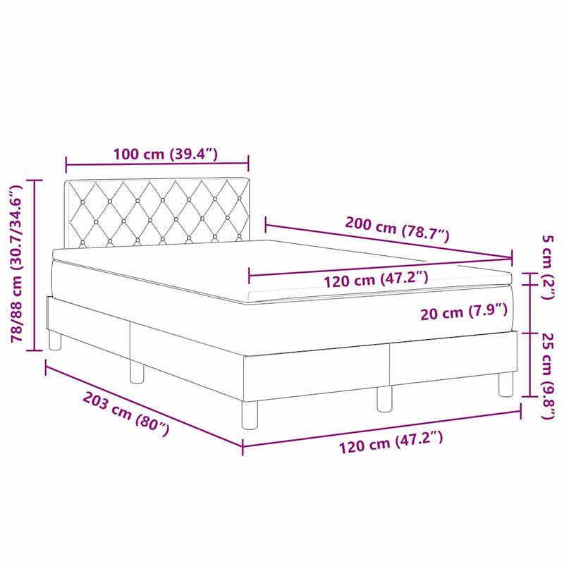 vidaXL Rugós ágy matraccal matracmal Fekete 120 x 200 cm szövet