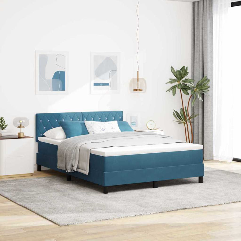 vidaXL Rugós ágy matraccal matracmal Sötét kék 140 x 190 cm szövet