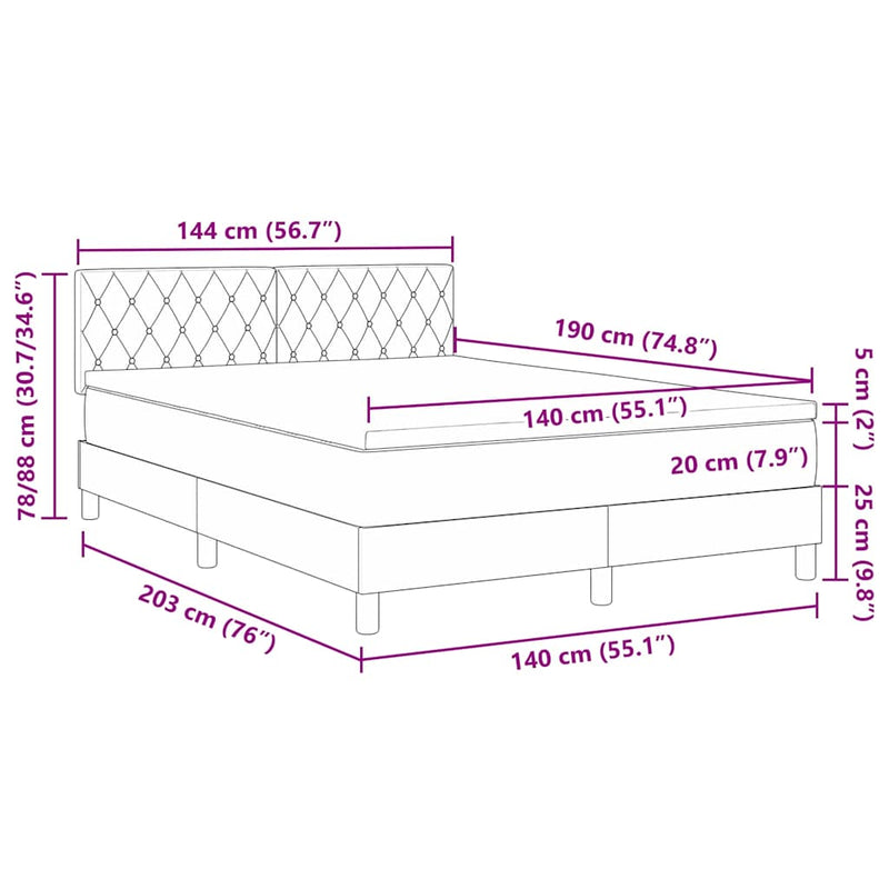 vidaXL Rugós ágy matraccal matracmal Sötét kék 140 x 190 cm szövet