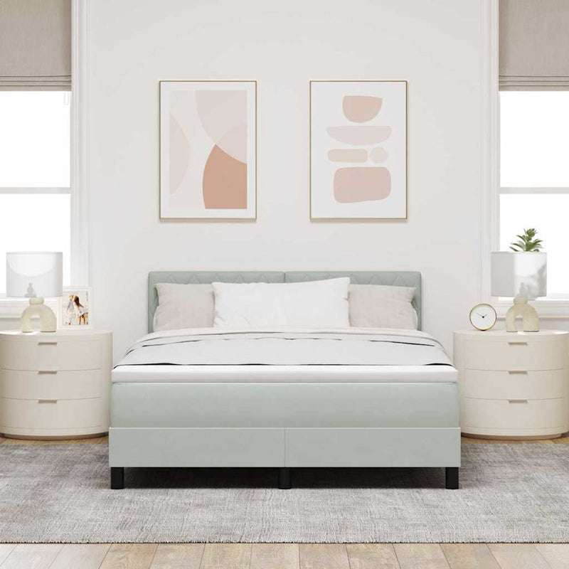 vidaXL Rugós ágy matraccal matracmal Világosszürke 140 x 200 cm szövet