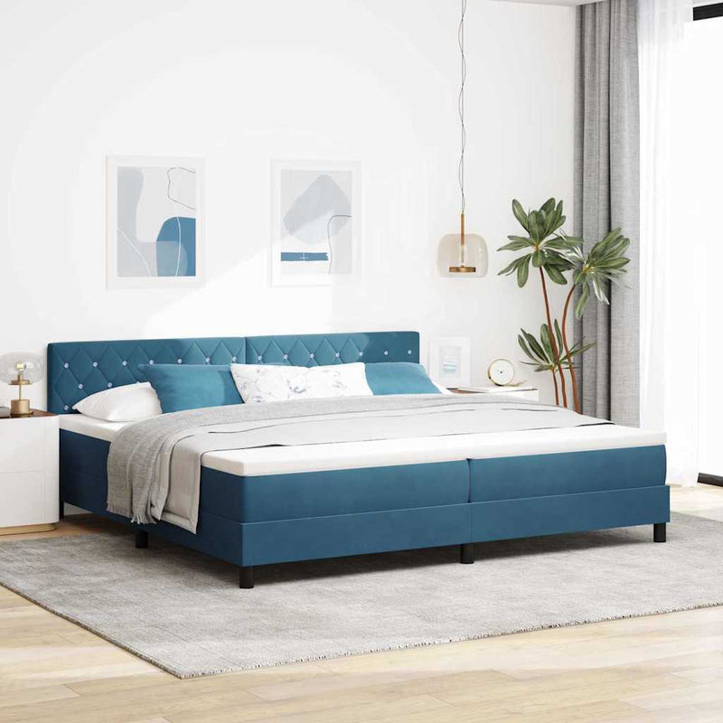 vidaXL Rugós ágy matraccal matracmal Sötétkék 200 x 200 cm szövet