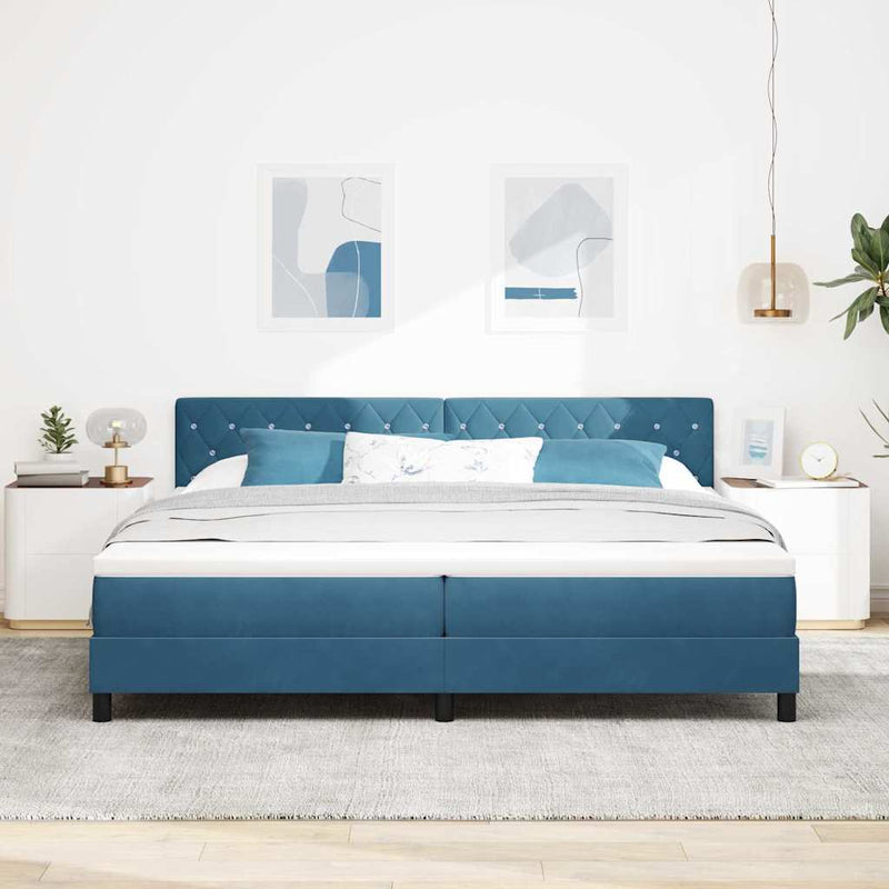 vidaXL Rugós ágy matraccal matracmal Sötétkék 200 x 200 cm szövet