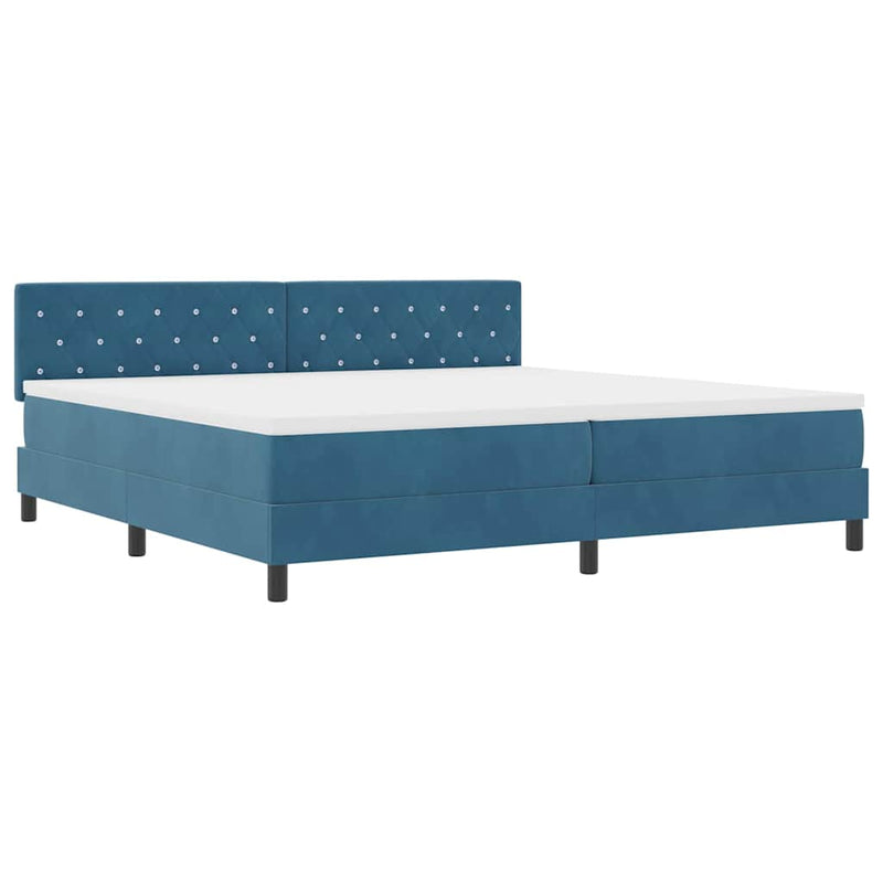 vidaXL Rugós ágy matraccal matracmal Sötétkék 200 x 200 cm szövet