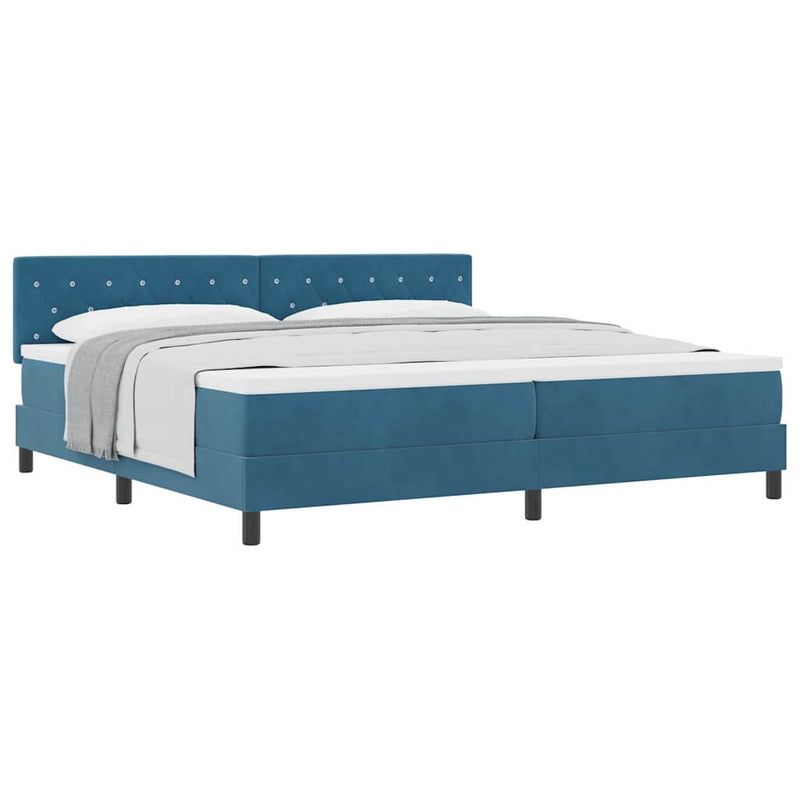 vidaXL Rugós ágy matraccal matracmal Sötétkék 200 x 200 cm szövet