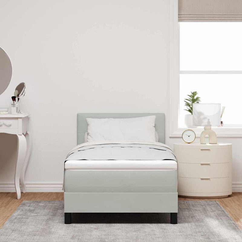 vidaXL Rugós ágy matraccal matracmal Világosszürke 90 x 190 cm szövet