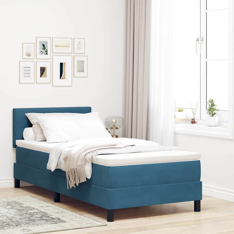 vidaXL Rugós ágy matraccal matracmal Sötétkék 100 x 200 cm szövet
