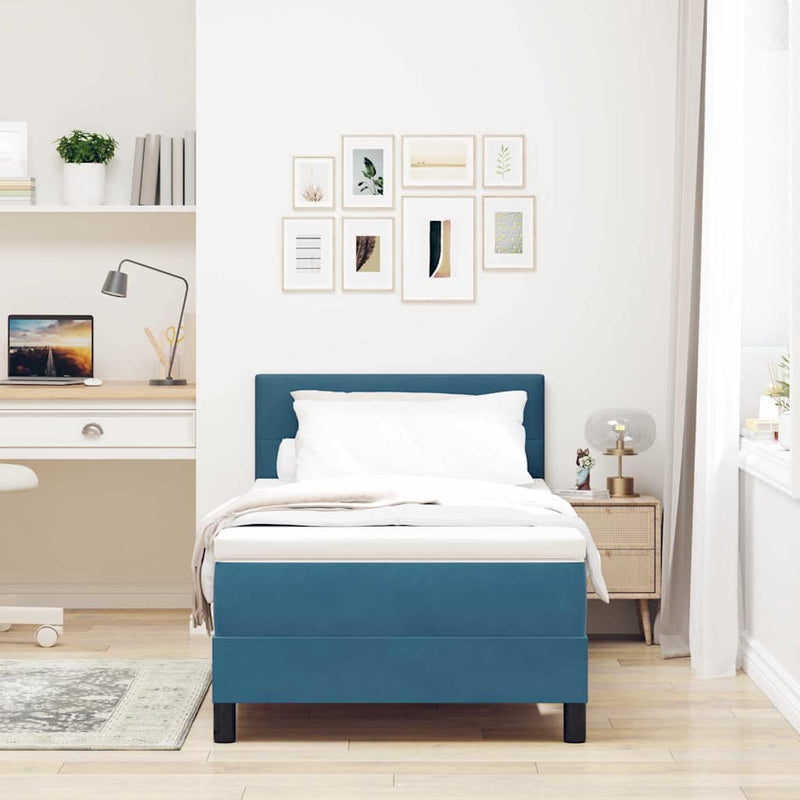 vidaXL Rugós ágy matraccal matracmal Sötétkék 100 x 200 cm szövet