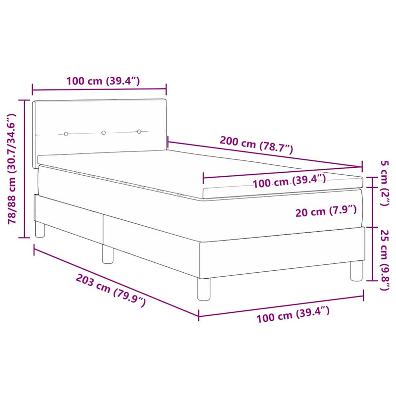 vidaXL Rugós ágy matraccal matracmal Sötétkék 100 x 200 cm szövet