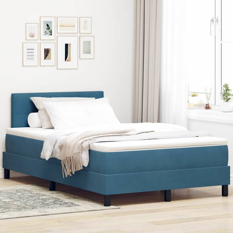 vidaXL Rugós ágy matraccal matracmal Sötétkék 120 x 190 cm szövet