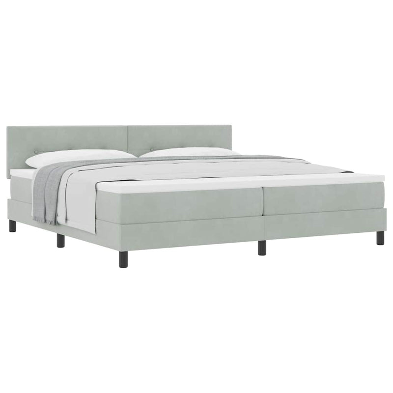 vidaXL Rugós ágy matraccal matracmal Világosszürke 200 x 200 cm szövet