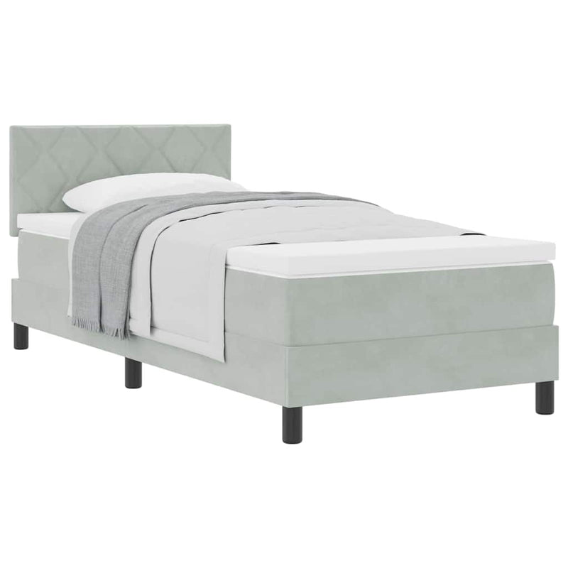 vidaXL Rugós ágy matraccal matracmal Világosszürke 90 x 200 cm szövet
