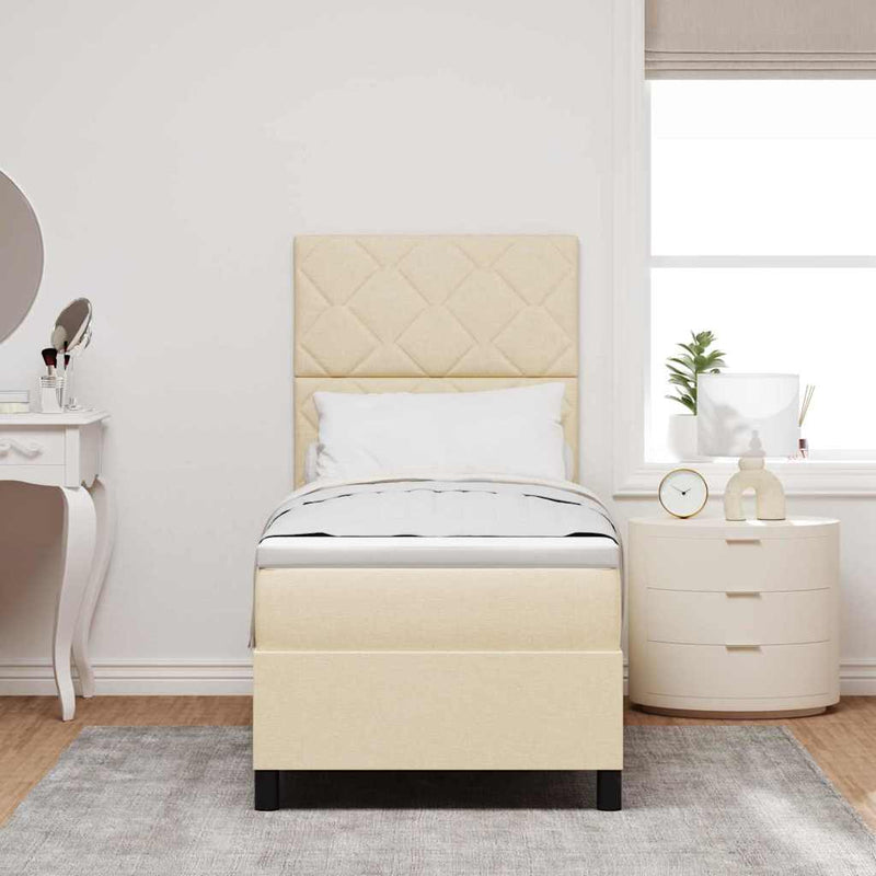 vidaXL Boxrugós ágy matracmal fejtámlával Krém 80 x 200 cm szövet