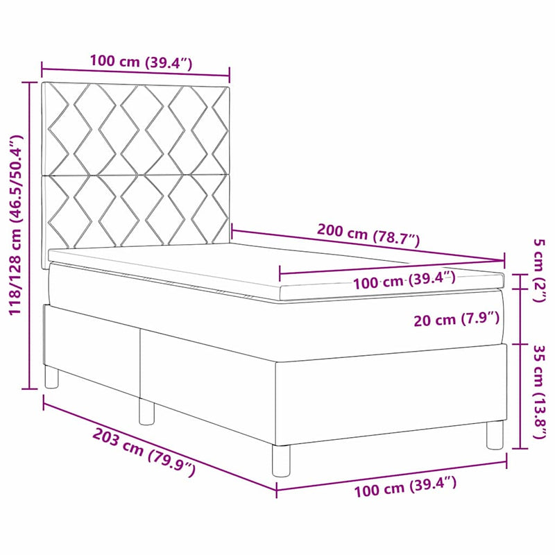 vidaXL Boxrugós ágy matracmal fejtámlával Kék 100 x 200 cm szövet