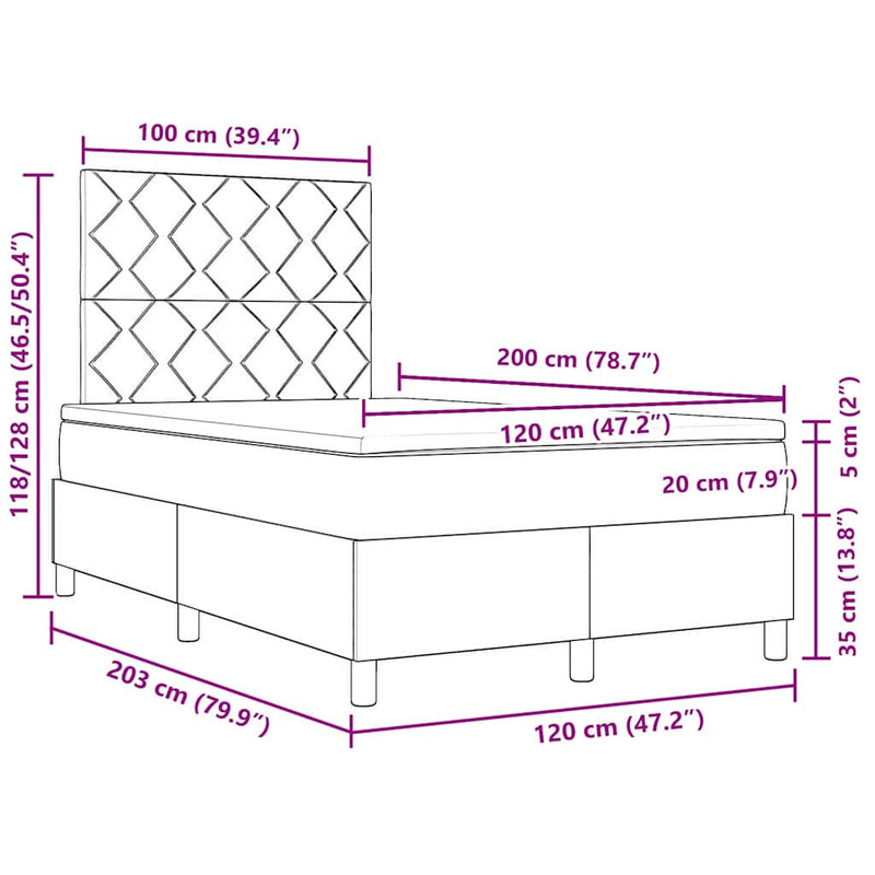 vidaXL Boxrugós ágy matracmal sötétbarna 120 x 200 cm szövet
