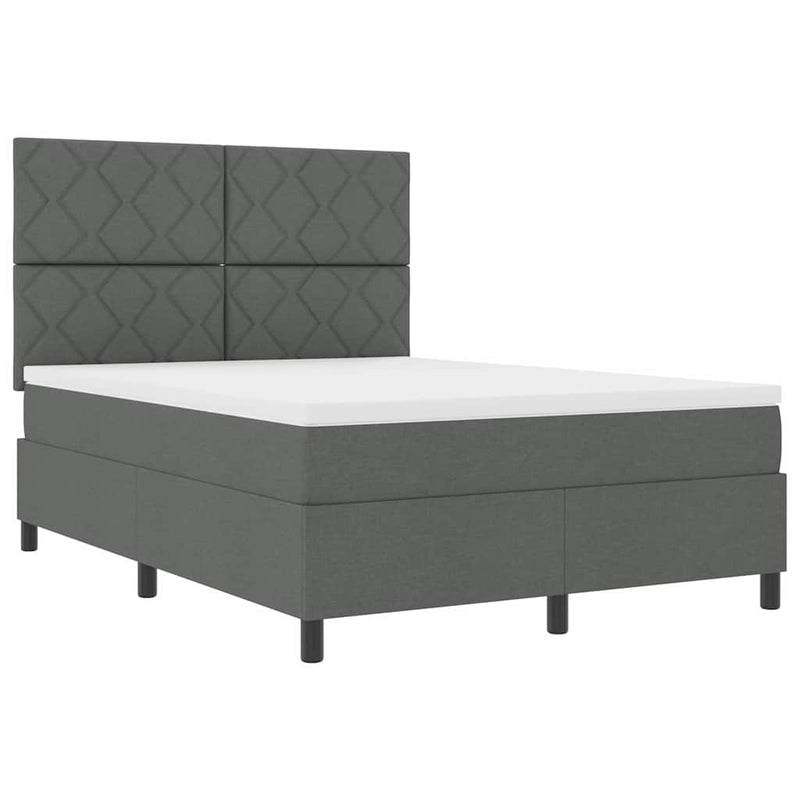 vidaXL Boxrugós ágy matracmal Sötétszürke 140 x 190 cm szövet